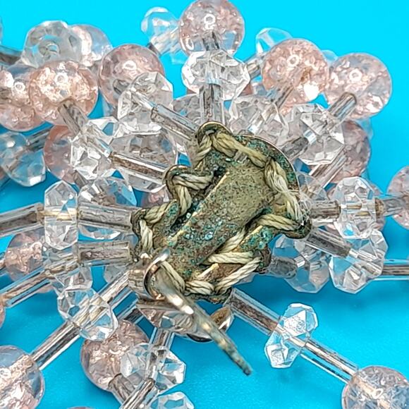 Vintage Pink Clear Waterfall Clip Earrings, Hand-Threaded, 1940s, 2" - Picture 9 of 12